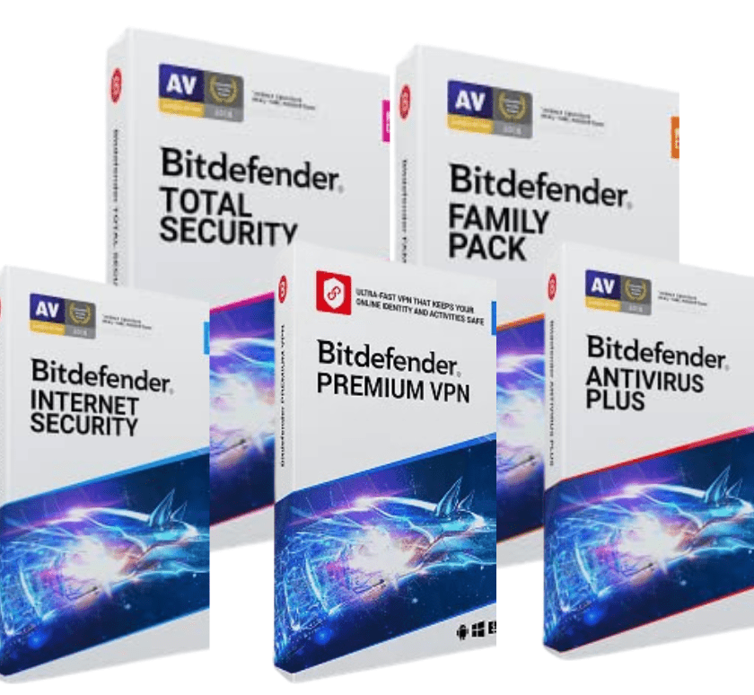 Bitdefender Selection - Total Security, Family Pack, Internet Security, Antivirus Plus and Premium VPN