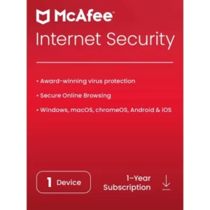 McAfee Internet Security 2023 software protects your devices from viruses, malware, and other threats.
